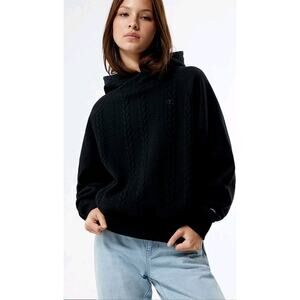 Champion Womens Reverse Weave Sweater Hoodie M Faux‎ Cable Stitch Black PacSun